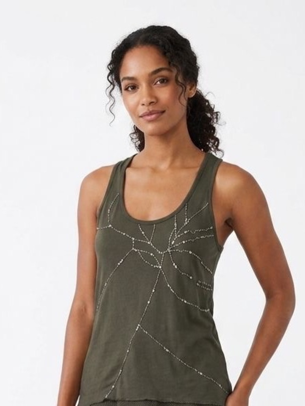 Willow & Clay Olive Beaded Scoop Tank Top